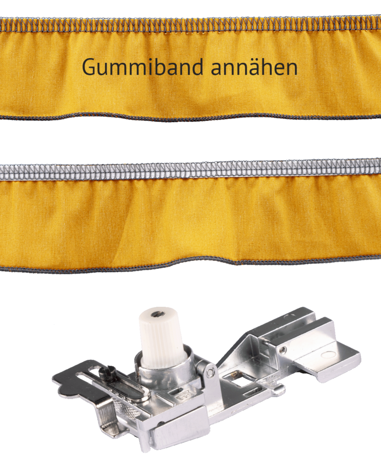 Zubehör baby lock Coverlock-Nähmaschine - Gummibandfuß mit Nahtprobe - Gummiband annähen