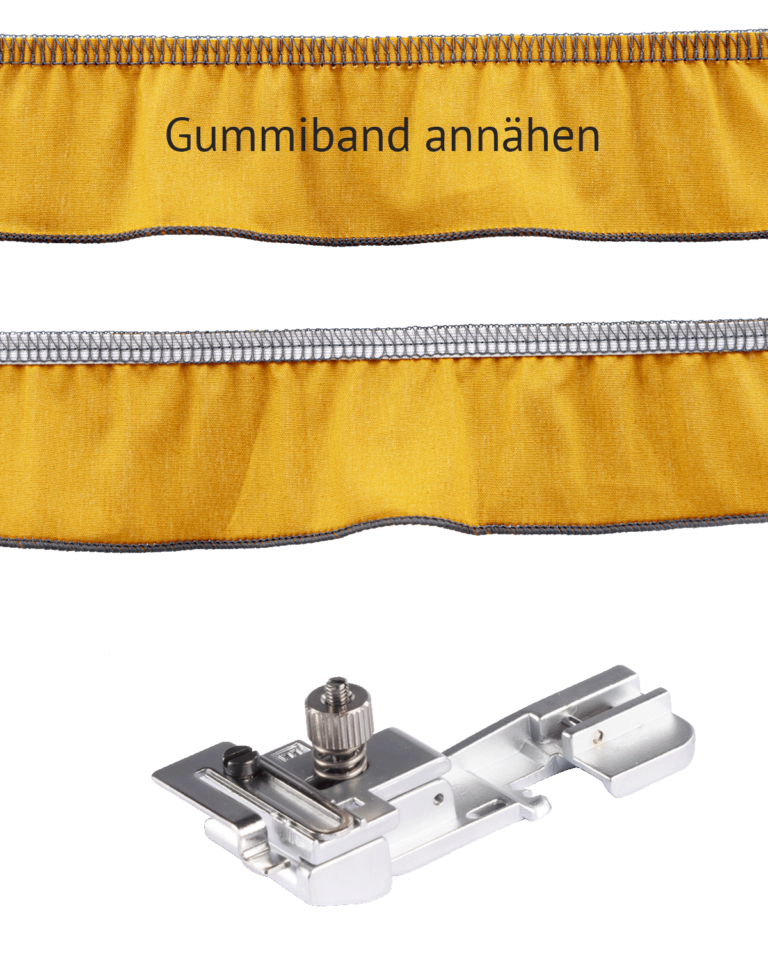 Zubehör baby lock Overlock-Nähmaschine - Gummibandfuß mit Nahtprobe