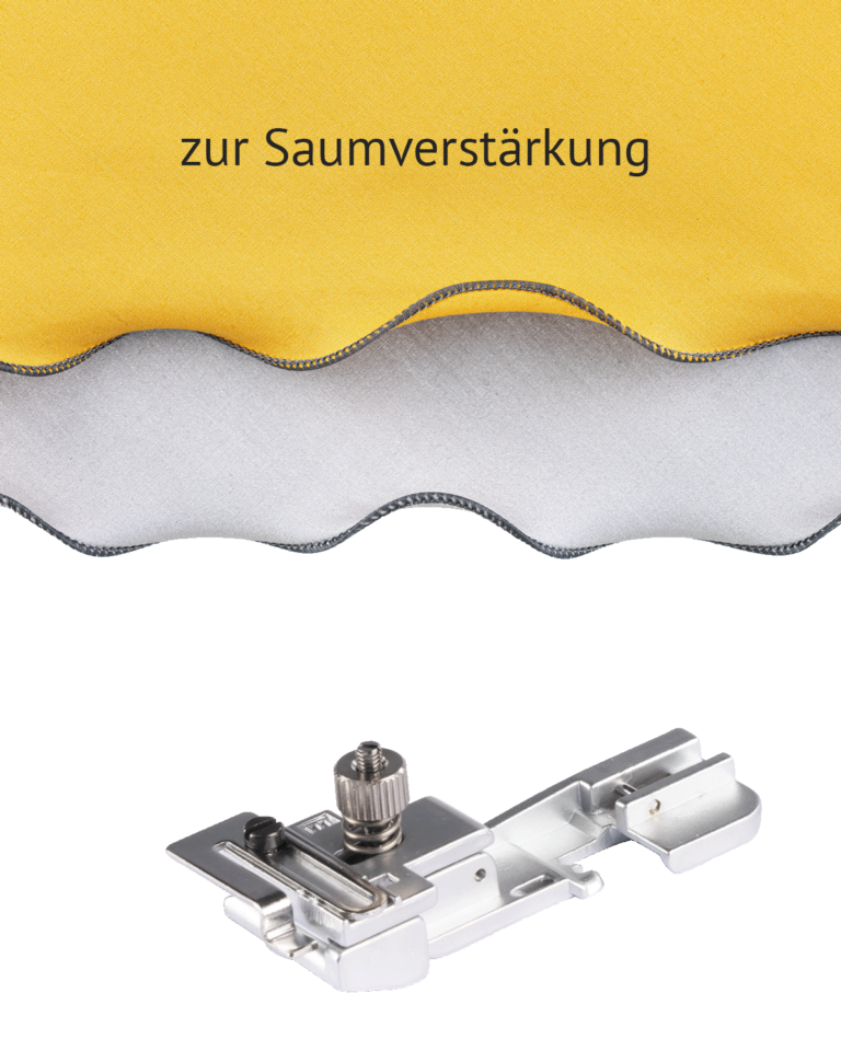 Zubehör baby lock Overlock-Nähmaschine - Gummibandfuß zur Saumverstärkung mit Nahtprobe